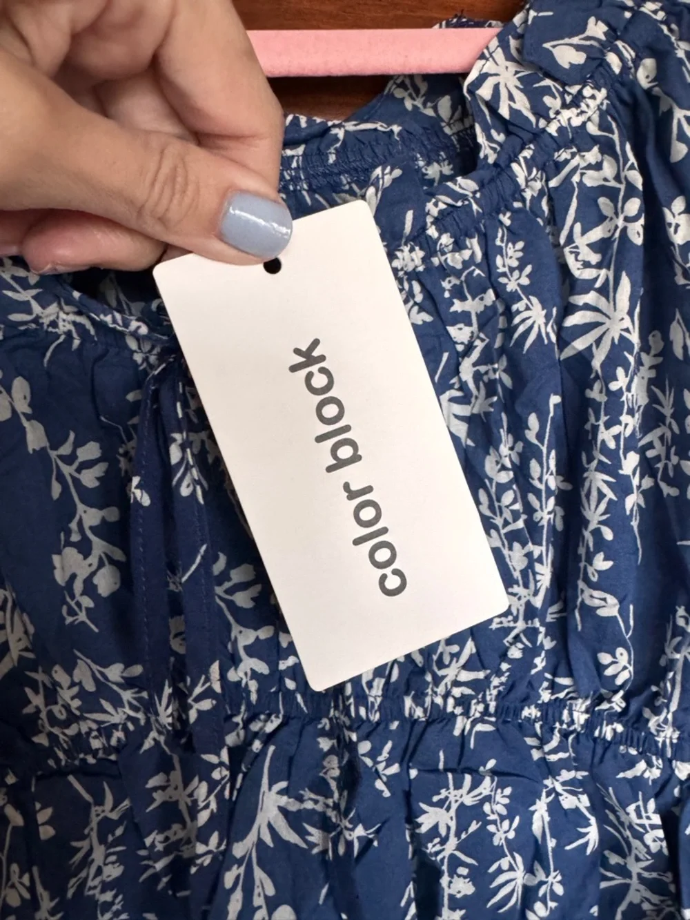 44. Blue Floral Off-Shoulder Smocked Peplum Blouse - Picture 4 of 11